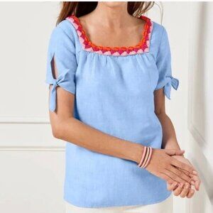 Talbots Crochet Trim Linen Top - Cross Dyed New w/o tags 1x